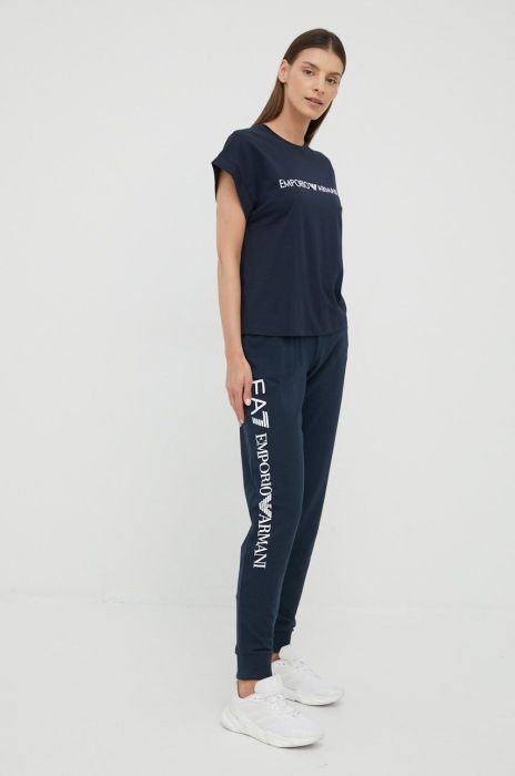 Штани EA7 Emporio Armani жіноче колір синій однотонні
