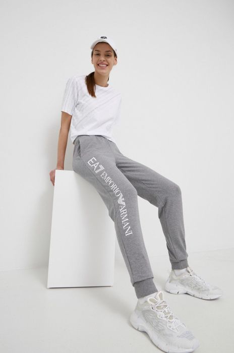 Штани EA7 Emporio Armani жіночі колір сірий гладкі
