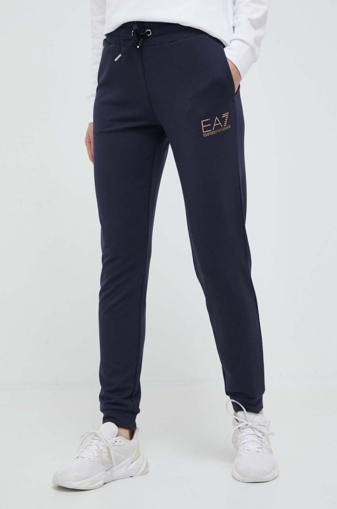 Спортивні штани EA7 Emporio Armani жіночі колір синій з принтом