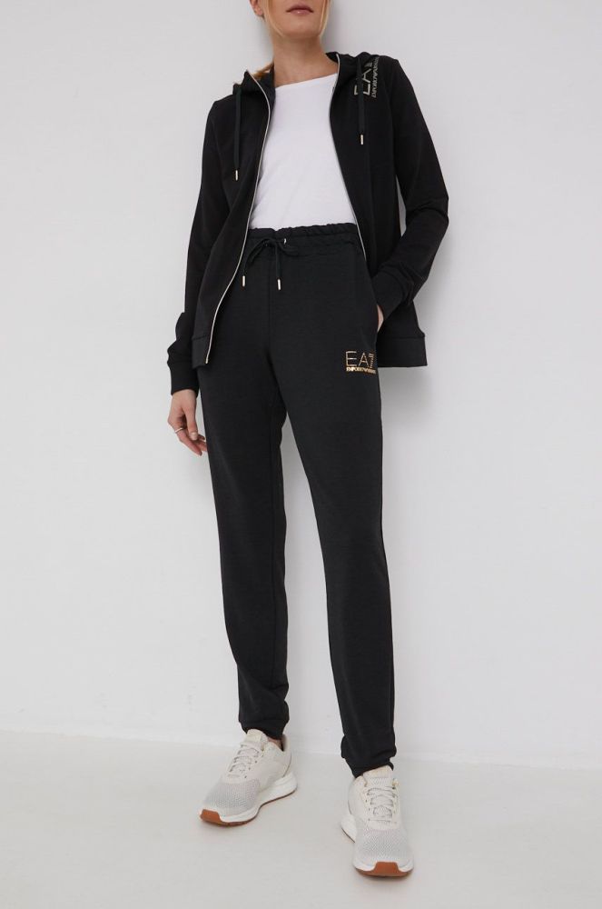 Спортивні штани EA7 Emporio Armani жіночі колір чорний з принтом