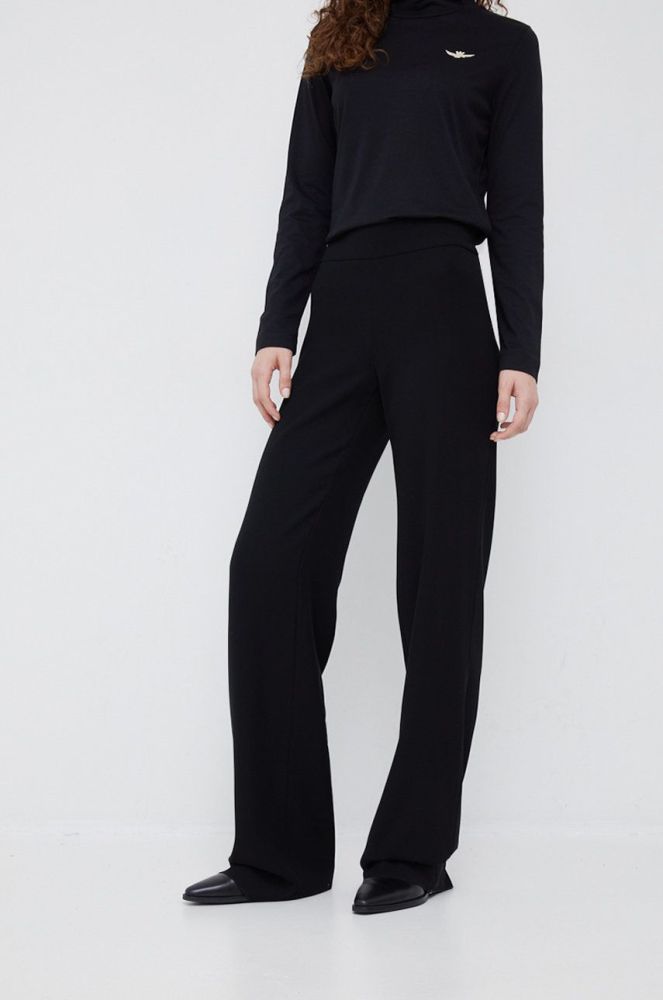Штани Emporio Armani жіночі колір чорний пряме висока посадка (2559794)