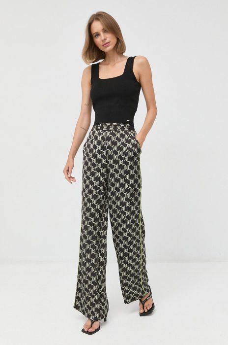 Штани Karl Lagerfeld жіночі колір чорний широке висока посадка (2633365)