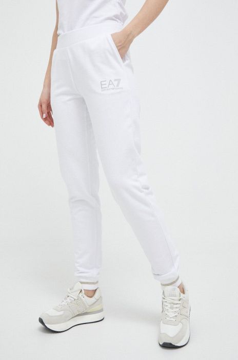 Спортивні штани EA7 Emporio Armani колір білий з принтом
