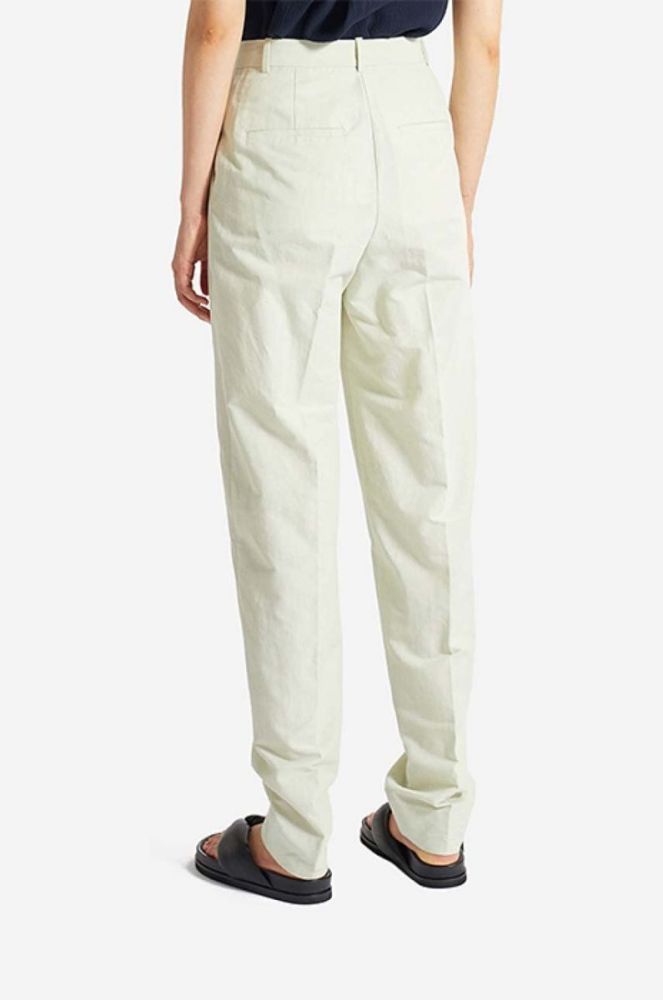 Штани з домішкою льону Wood Wood Courtney Mini Stripe Trousers колір зелений прямі висока посадка 12211600.5291-PASTELG фото 2