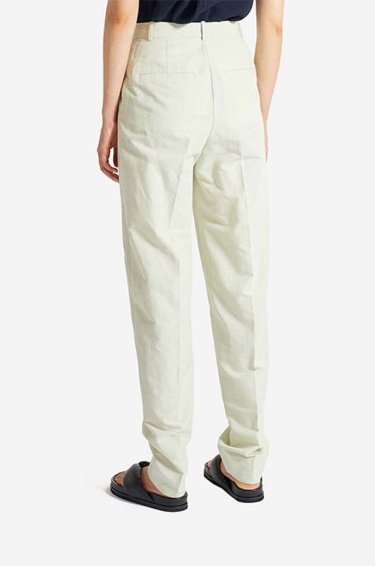 Штани з домішкою льону Wood Wood Courtney Mini Stripe Trousers колір зелений прямі висока посадка 12211600.5291-PASTELG фото 2
