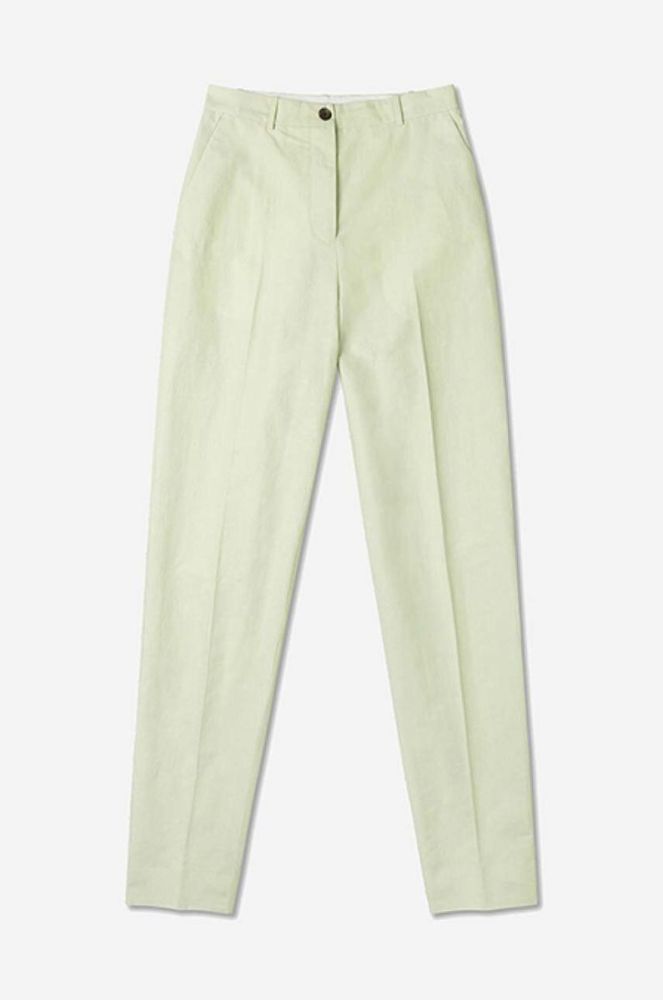 Штани з домішкою льону Wood Wood Courtney Mini Stripe Trousers колір зелений прямі висока посадка 12211600.5291-PASTELG фото 3