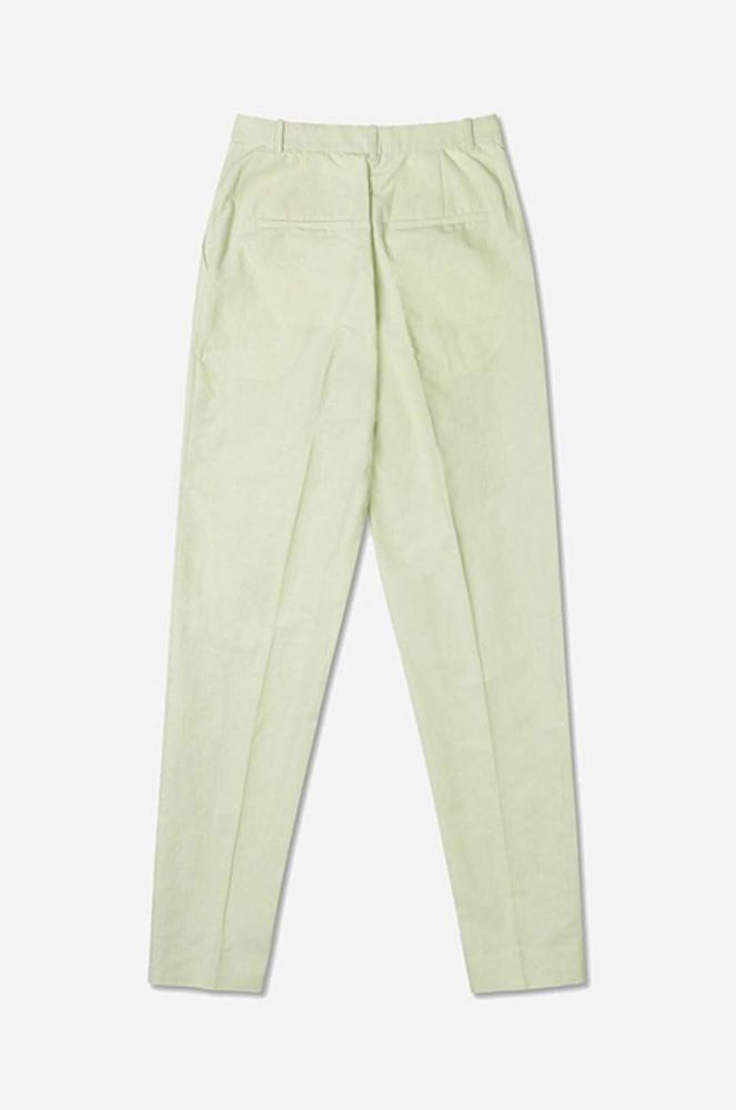 Штани з домішкою льону Wood Wood Courtney Mini Stripe Trousers колір зелений прямі висока посадка 12211600.5291-PASTELG фото 4
