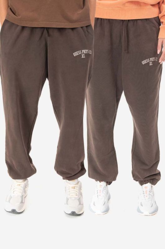 Бавовняні спортивні штани Guess колір коричневий однотонні M2BQ10.KBB40-G1CG