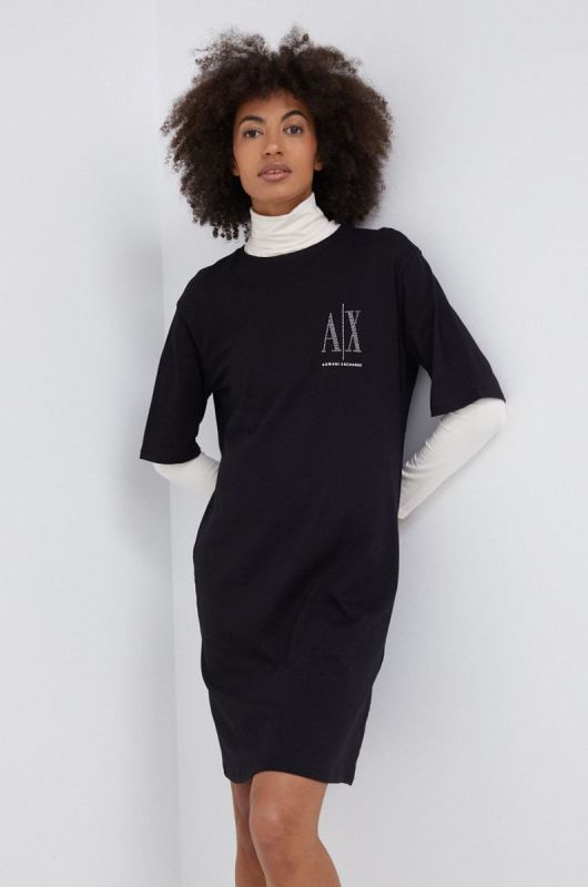Armani Exchange - Бавовняна сукня колір чорний (1750139) фото 2