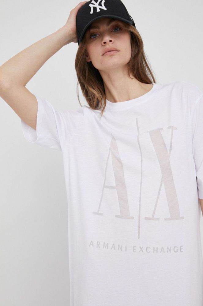 Сукня Armani Exchange колір білий midi пряма фото 4