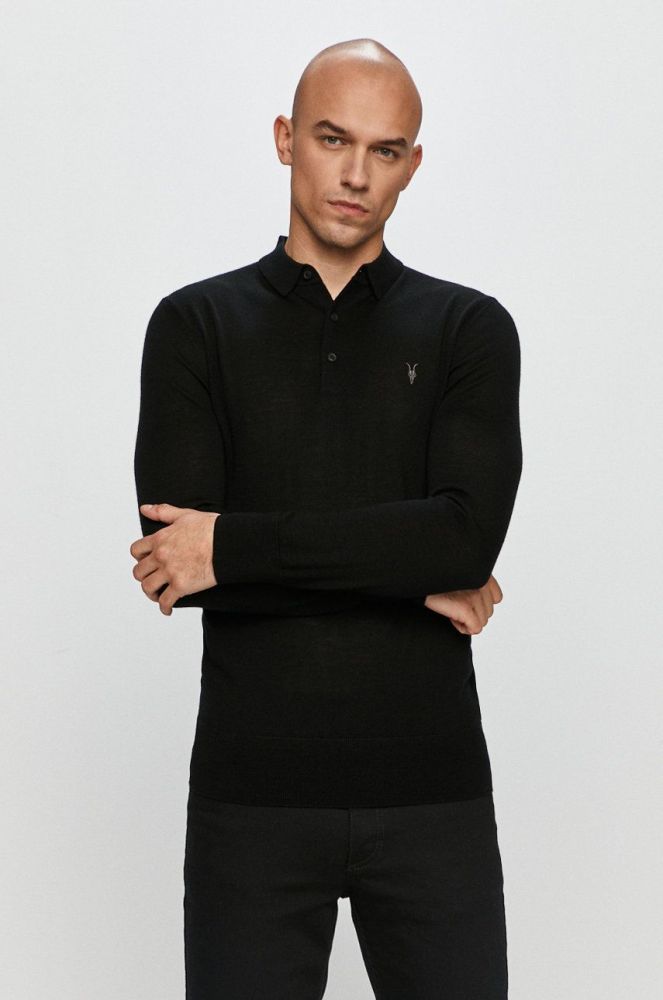 AllSaints - Лонгслів Mode Merino LS Polo колір чорний