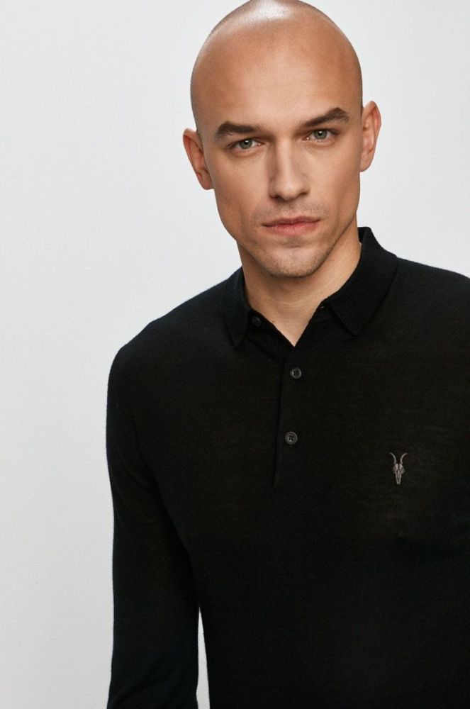 AllSaints - Лонгслів Mode Merino LS Polo колір чорний фото 4