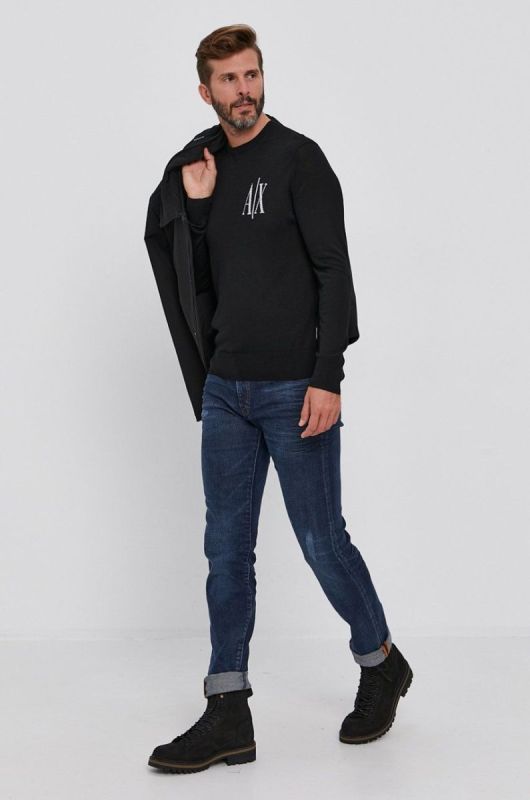 Вовняний светр Armani Exchange чоловічий колір чорний легкий (1696809) фото 2
