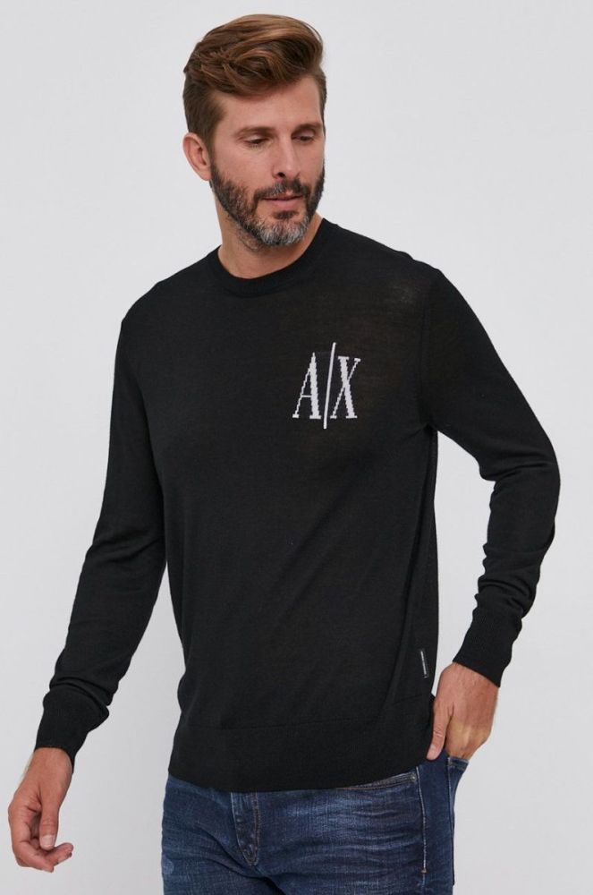 Вовняний светр Armani Exchange чоловічий колір чорний легкий (1696809) фото 4