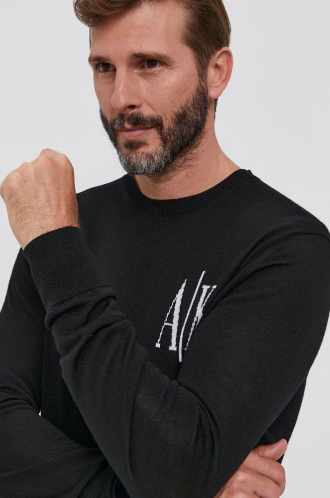Вовняний светр Armani Exchange чоловічий колір чорний легкий (1696809) фото 5