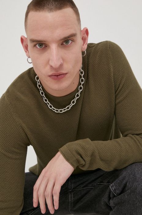 Бавовняний светер Only & Sons чоловічий колір зелений