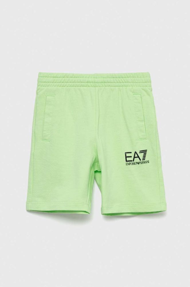 Дитячі бавовняні шорти EA7 Emporio Armani колір зелений
