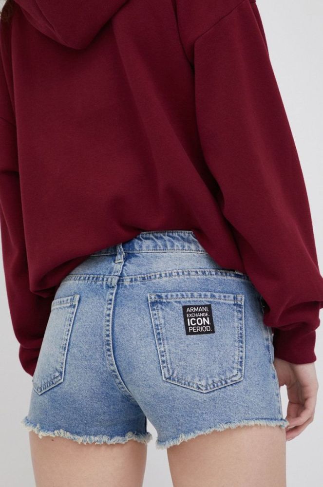 Джинсові шорти Armani Exchange жіночі однотонні середня посадка колір блакитний фото 3