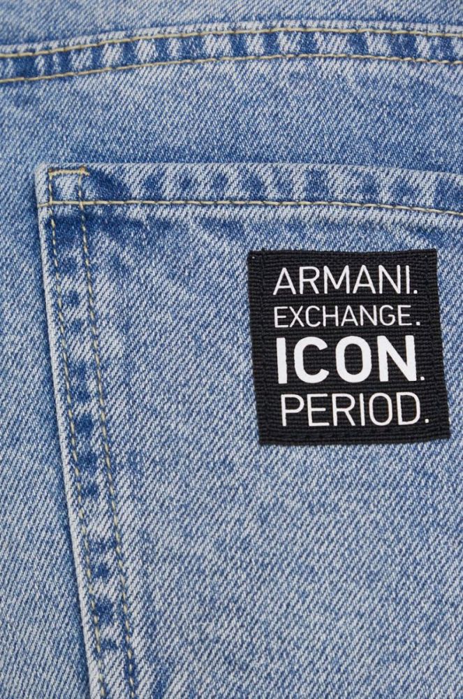 Джинсові шорти Armani Exchange жіночі однотонні середня посадка колір блакитний фото 4
