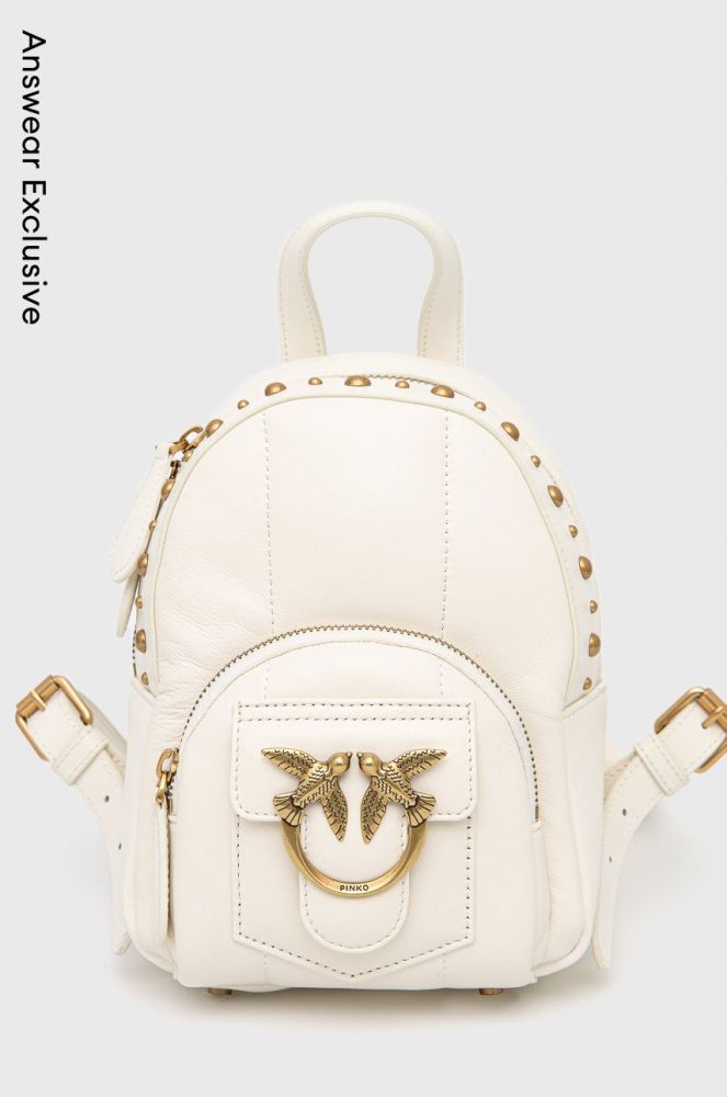 Шкіряний рюкзак Pinko жіночий колір білий малий з аплікацією (2332272)