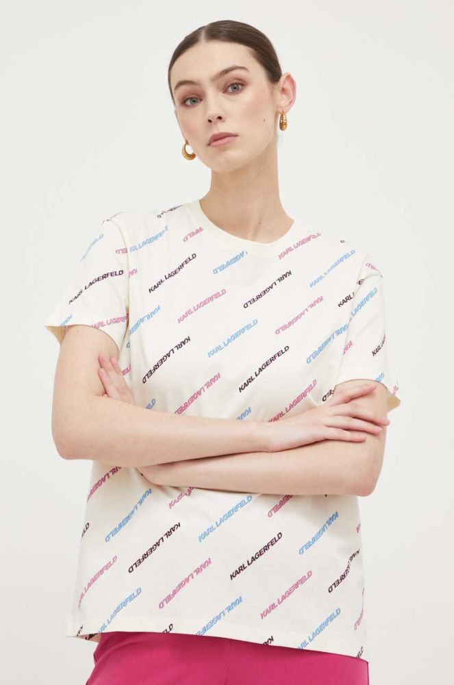 Бавовняна футболка Karl Lagerfeld колір бежевий (3236842)