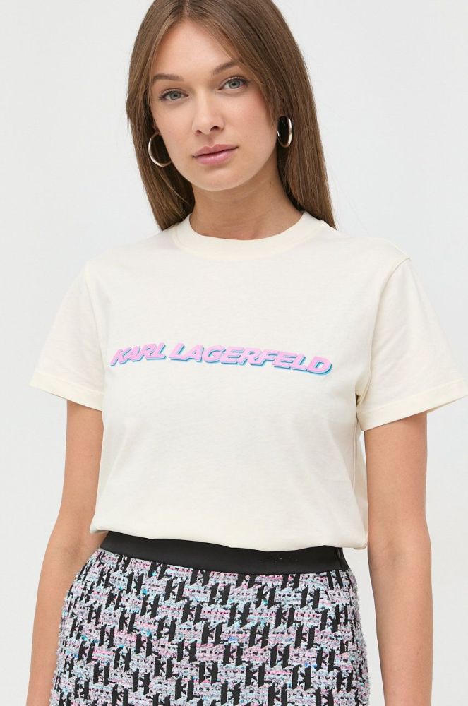 Бавовняна футболка Karl Lagerfeld колір бежевий (2489316)