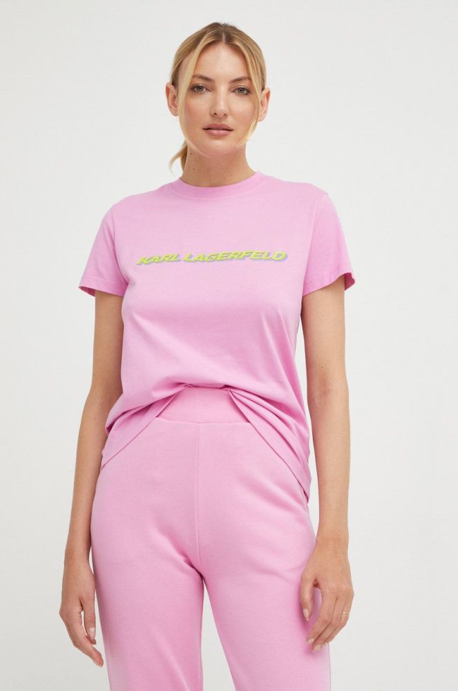 Бавовняна футболка Karl Lagerfeld колір рожевий (2489308)