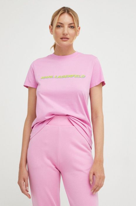 Бавовняна футболка Karl Lagerfeld колір рожевий (2489308)