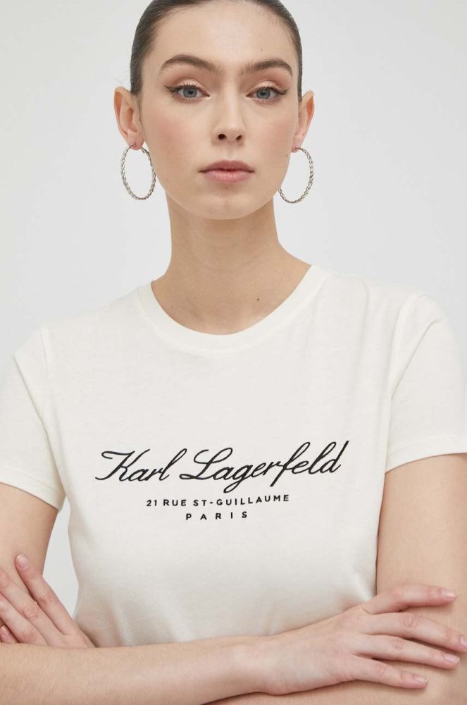 Бавовняна футболка Karl Lagerfeld колір бежевий (3098233)