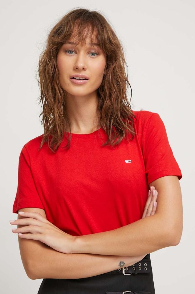 Бавовняна футболка Tommy Jeans жіночий колір червоний (3637669)