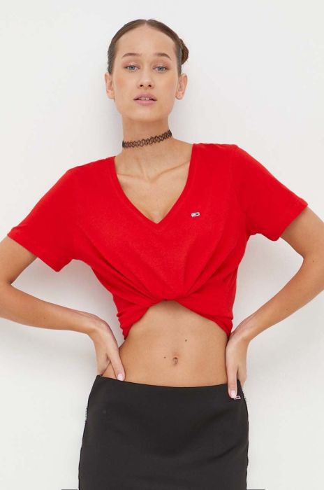 Бавовняна футболка Tommy Jeans жіночий колір червоний (3647725)