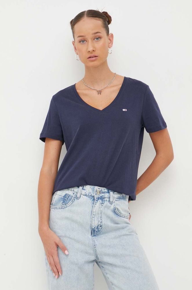 Бавовняна футболка Tommy Jeans жіночий колір синій (3647731)