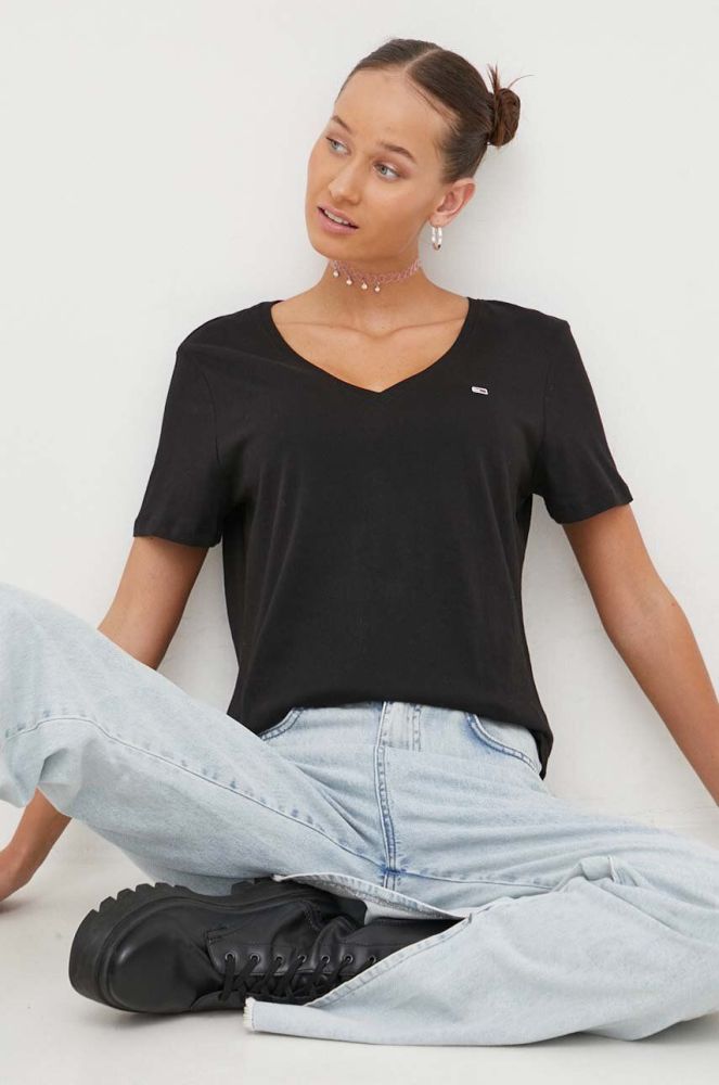 Бавовняна футболка Tommy Jeans жіночий колір чорний (3647713)