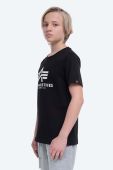Дитяча бавовняна футболка Alpha Industries колір чорний з принтом