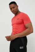 Бавовняна футболка EA7 Emporio Armani колір червоний однотонний