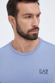 Бавовняна футболка EA7 Emporio Armani з принтом колір блакитний