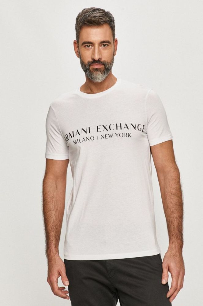 Футболка Armani Exchange чоловіча колір білий з принтом фото 4