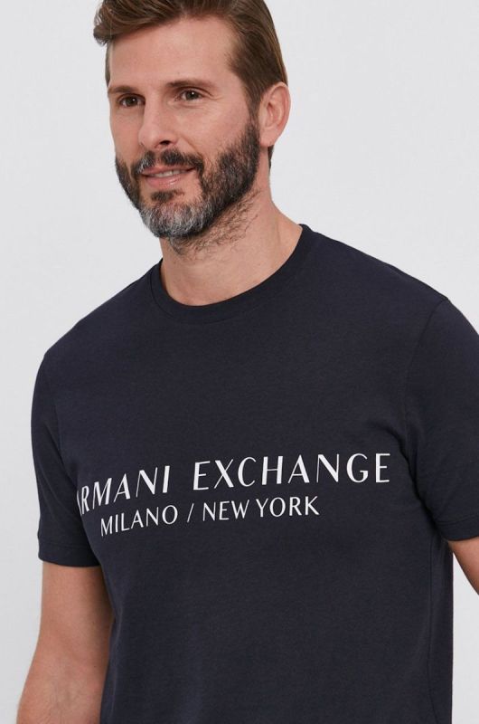 Футболка Armani Exchange чоловіча колір синій з принтом