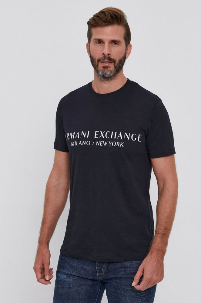 Футболка Armani Exchange чоловіча колір синій з принтом фото 4