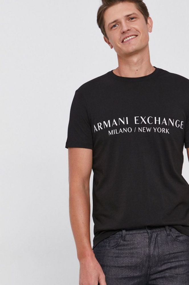 Футболка Armani Exchange чоловіча колір чорний з принтом фото 4