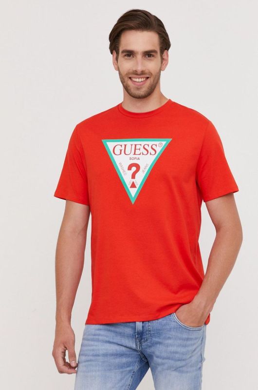 Футболка Guess чоловіча колір помаранчевий з принтом фото 2