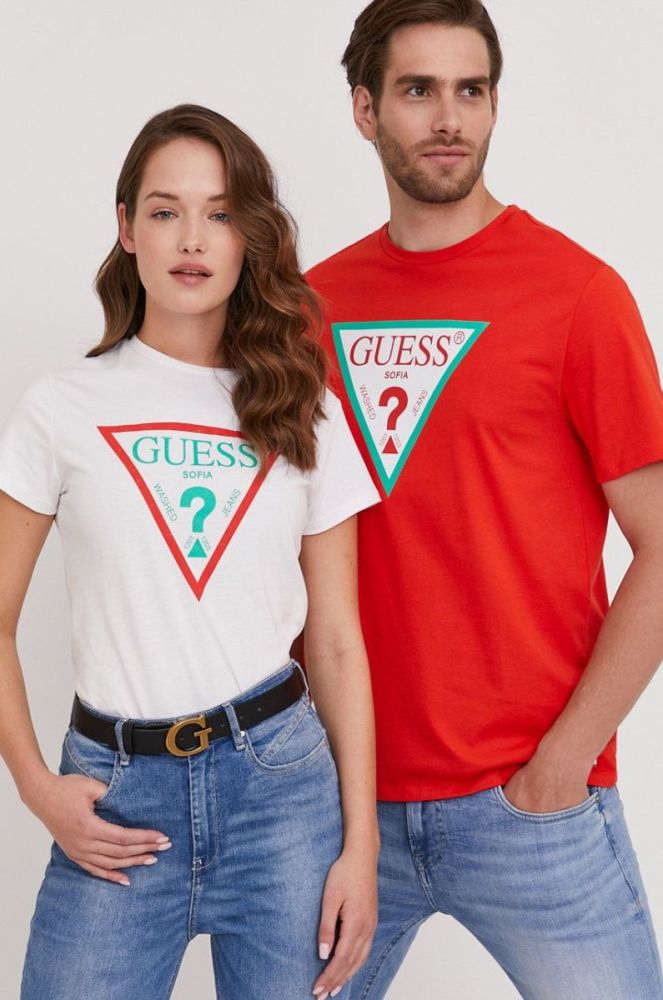Футболка Guess чоловіча колір помаранчевий з принтом фото 4
