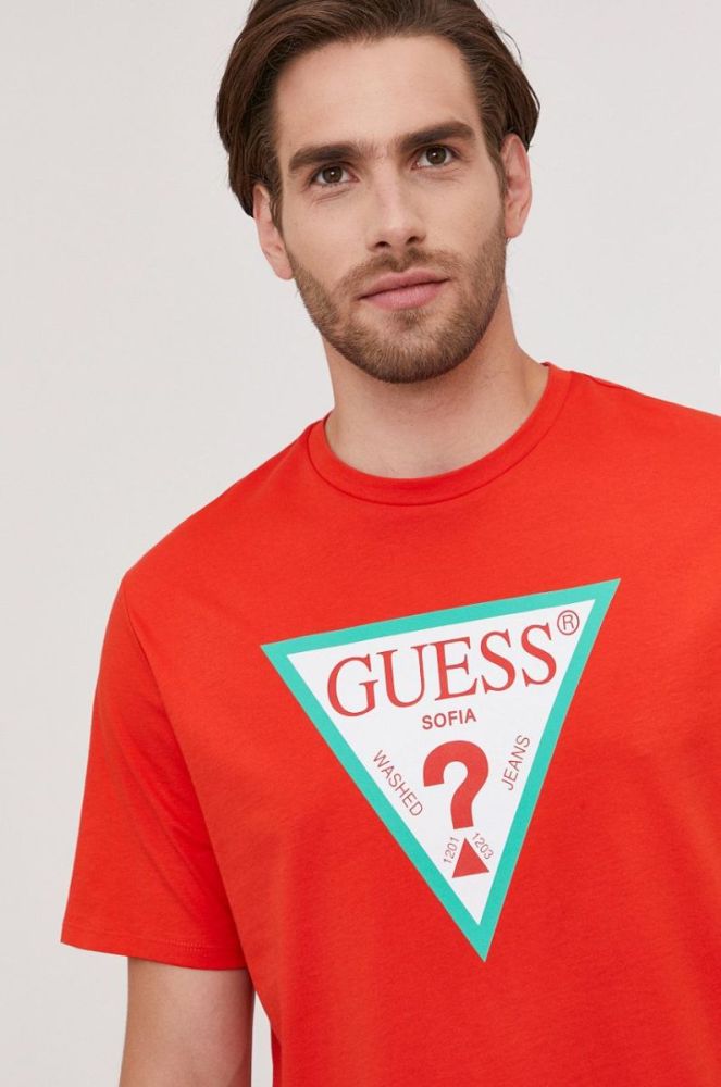Футболка Guess чоловіча колір помаранчевий з принтом фото 5