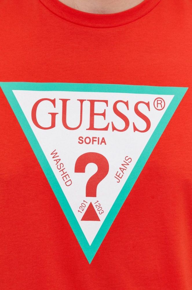 Футболка Guess чоловіча колір помаранчевий з принтом фото 6