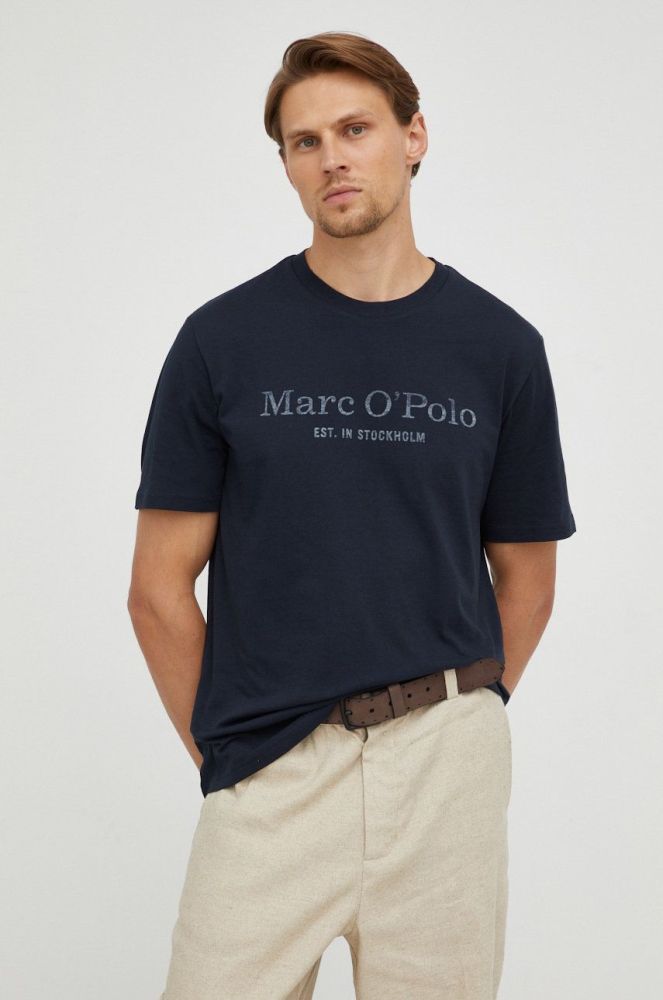 Бавовняна футболка Marc O'Polo колір синій з принтом (2512271)