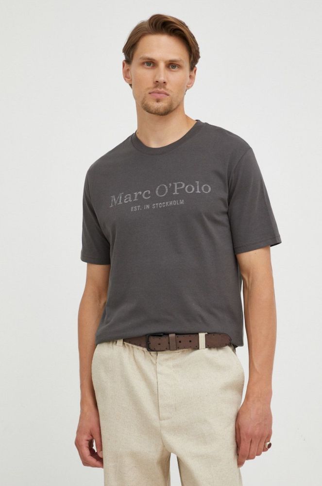 Бавовняна футболка Marc O'Polo колір сірий з принтом