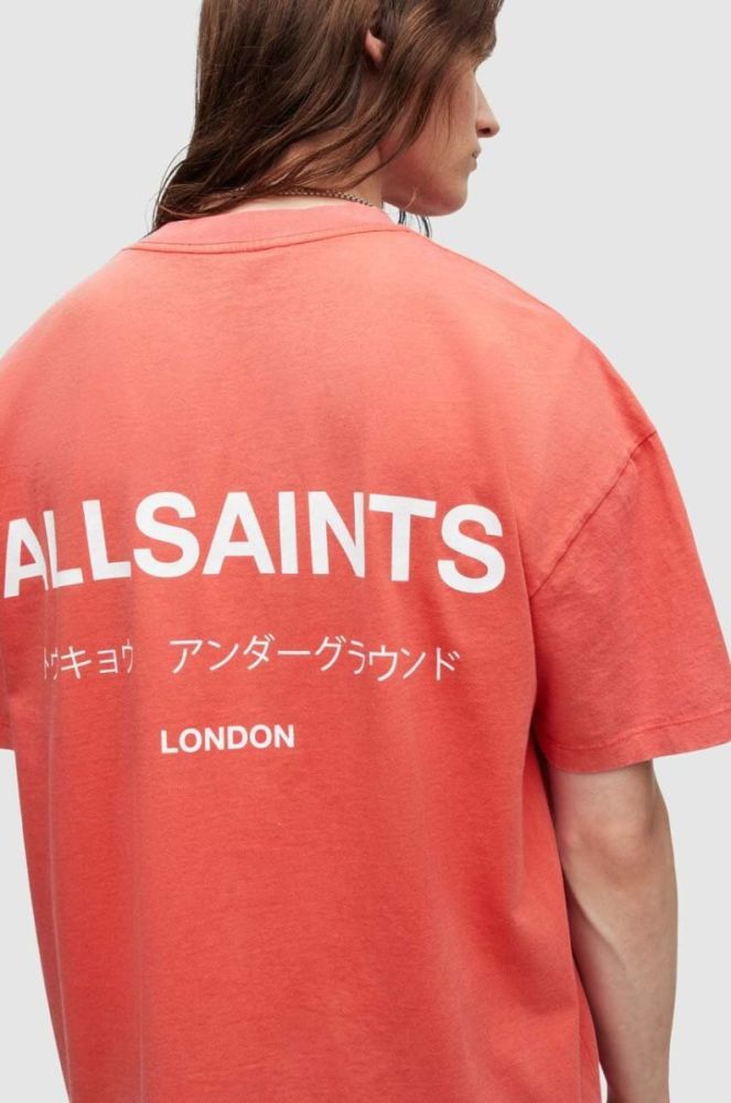 Бавовняна футболка AllSaints колір червоний з принтом фото 3