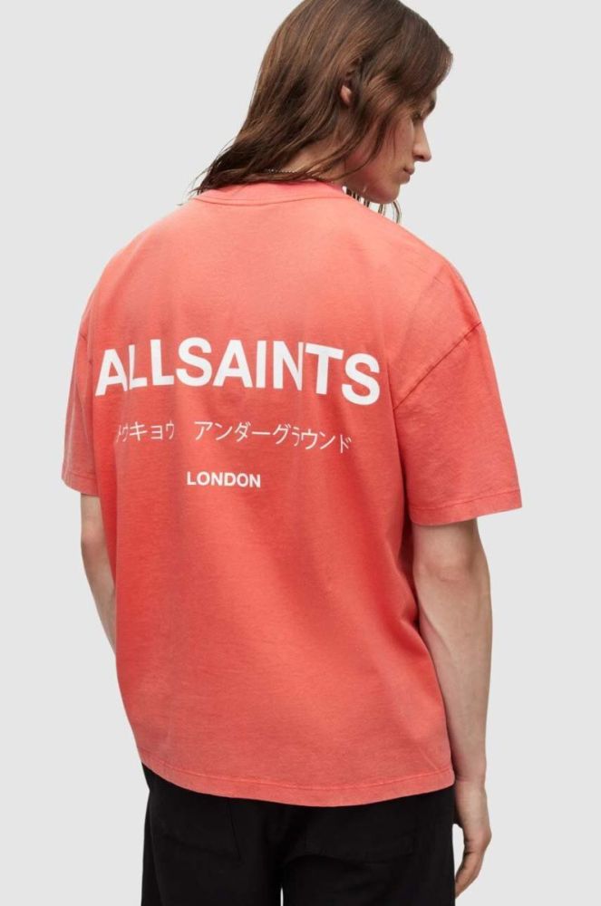 Бавовняна футболка AllSaints колір червоний з принтом фото 4