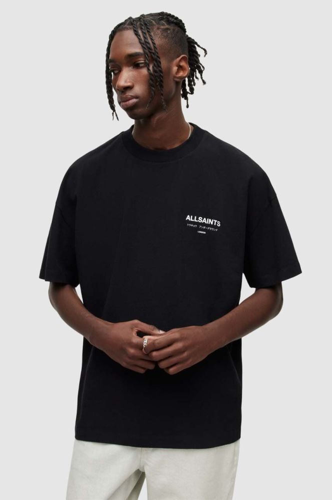 Бавовняна футболка AllSaints колір чорний з принтом (2833108)