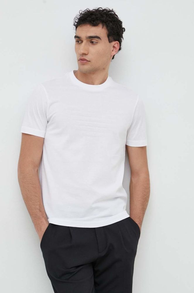Бавовняна футболка Emporio Armani колір білий з аплікацією